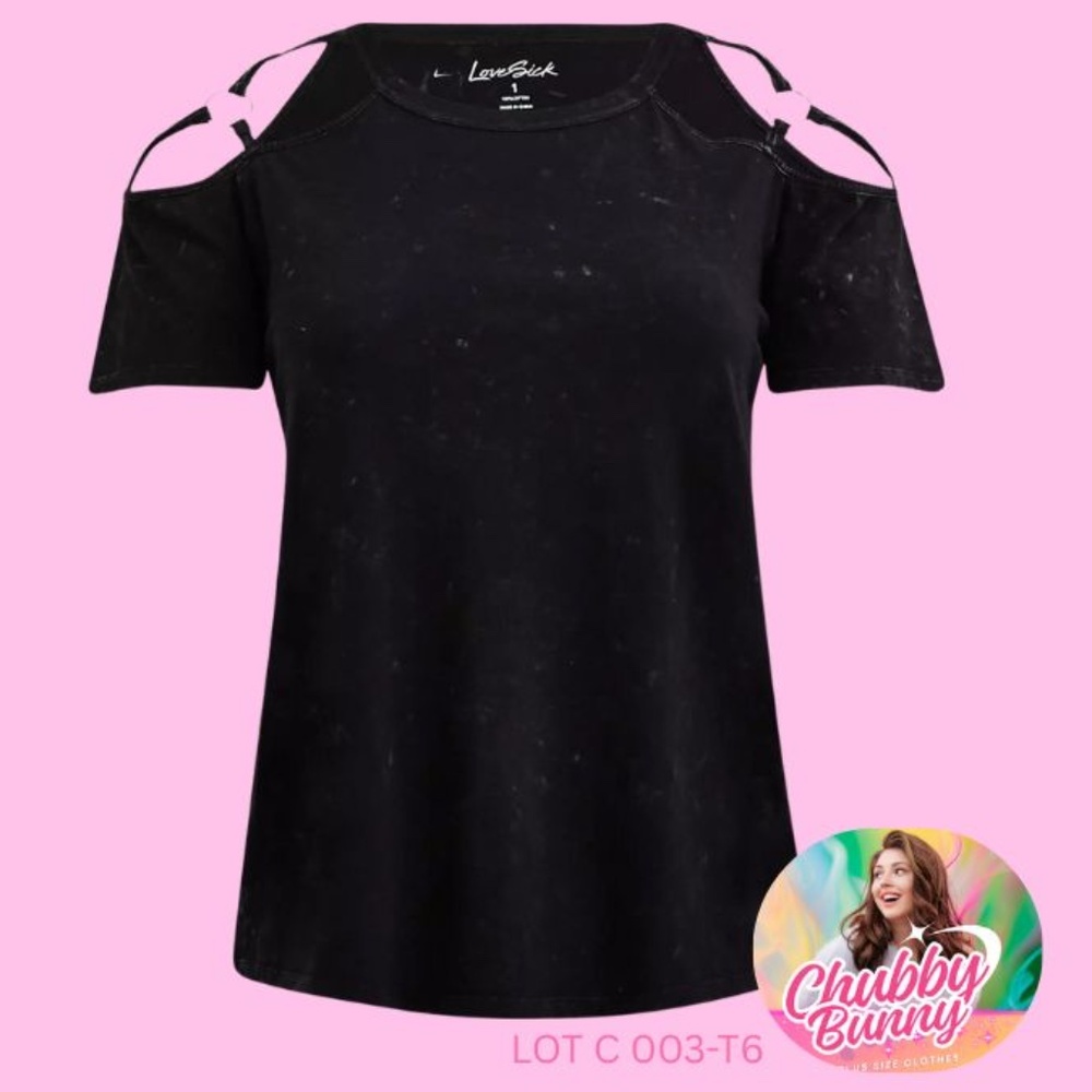Torrid LoveSick Exposed Shoulder Choker Tee Size 6 Grey Mineral Wash